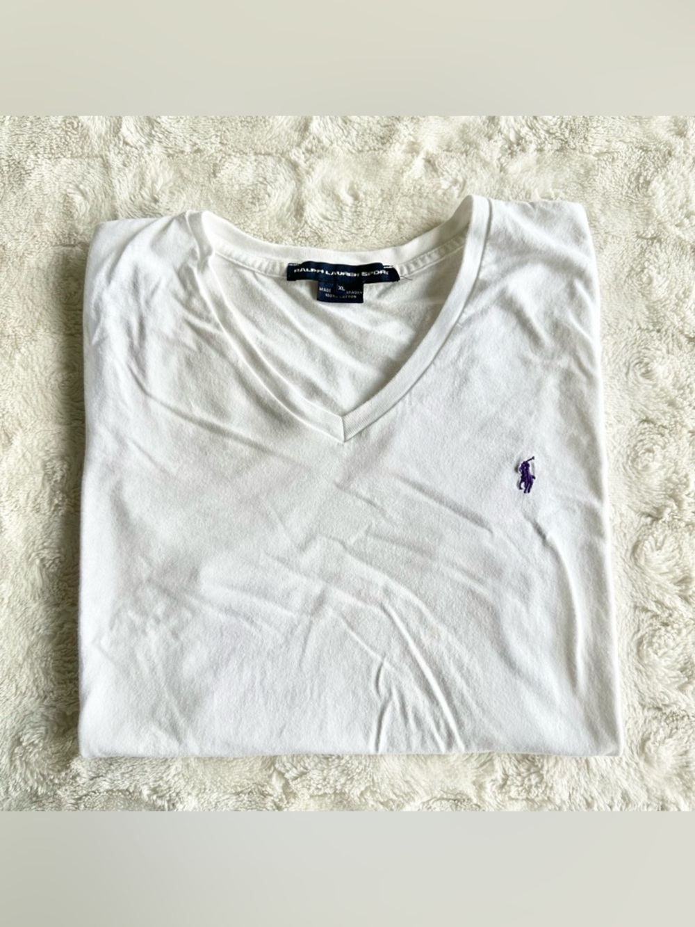 Vintage Ralph Lauren Sport Shirt Tee Womens XL White Little Pony V-Neck Y2K READ